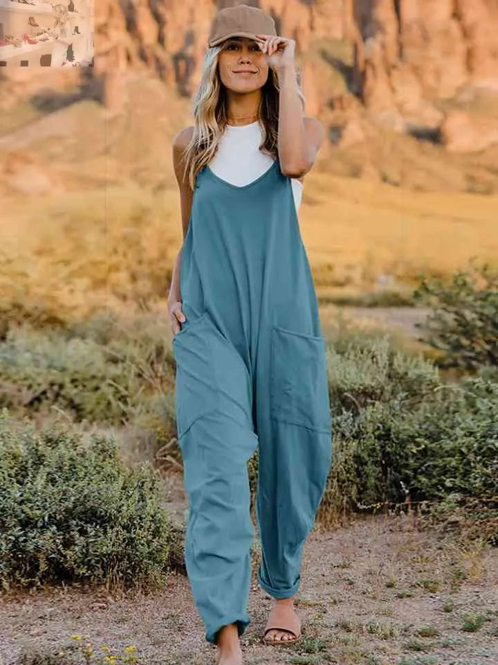 Double Take  V-Neck Sleeveless Jumpsuit with Pocket - MegaSuperStar