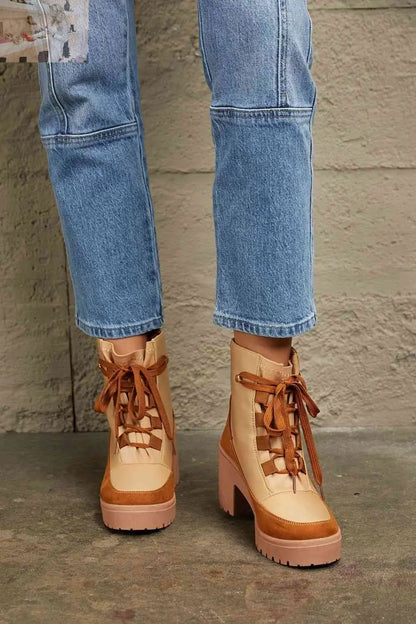 East Lion Corp Lace Up Lug Booties - MegaSuperStar