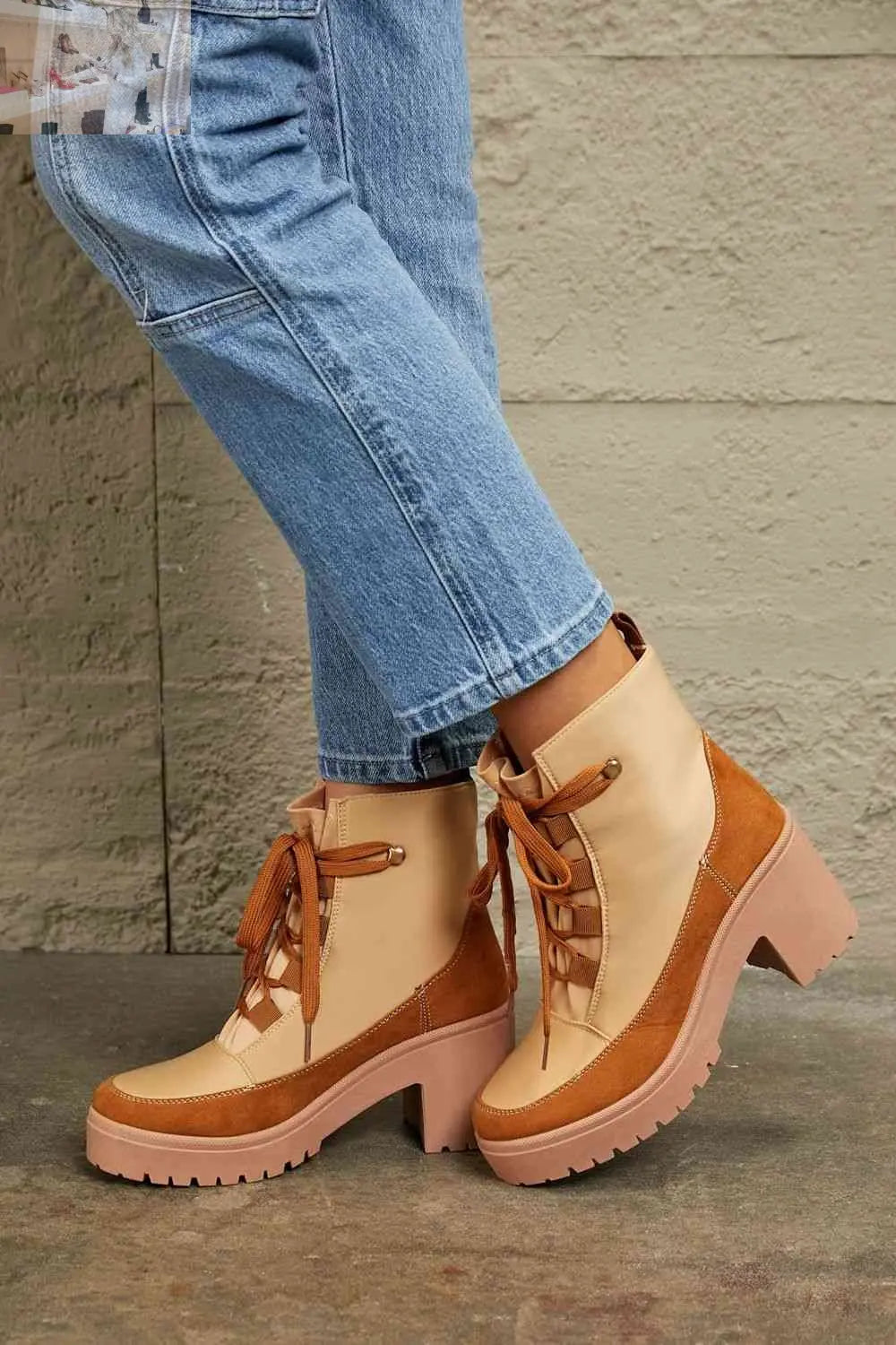 East Lion Corp Lace Up Lug Booties - MegaSuperStar