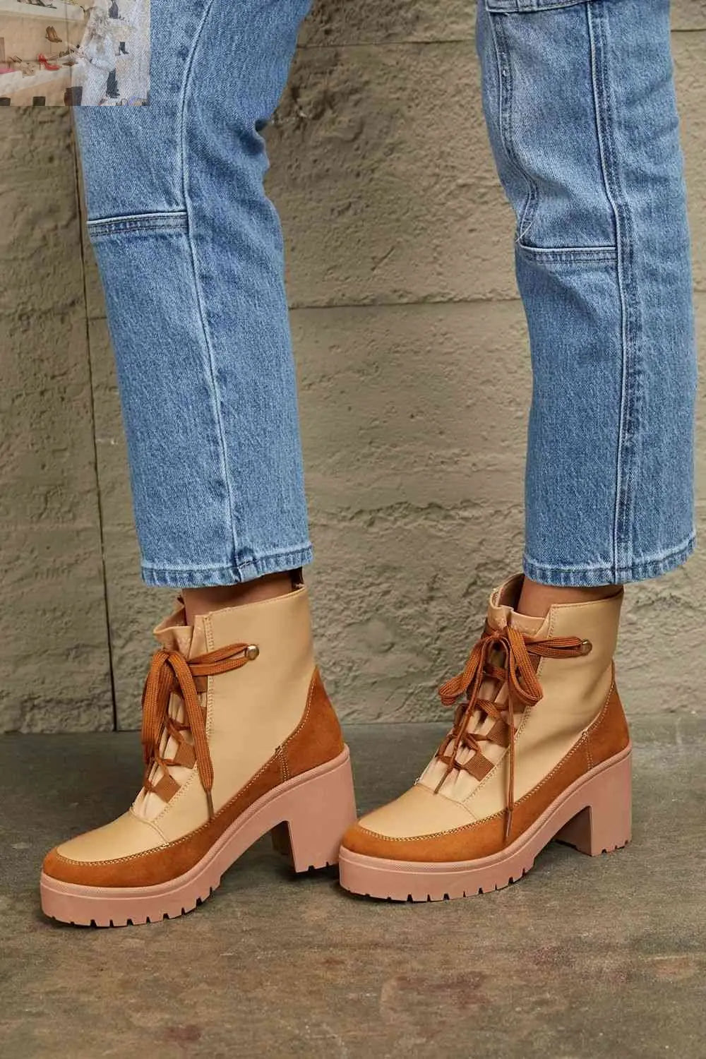 East Lion Corp Lace Up Lug Booties - MegaSuperStar