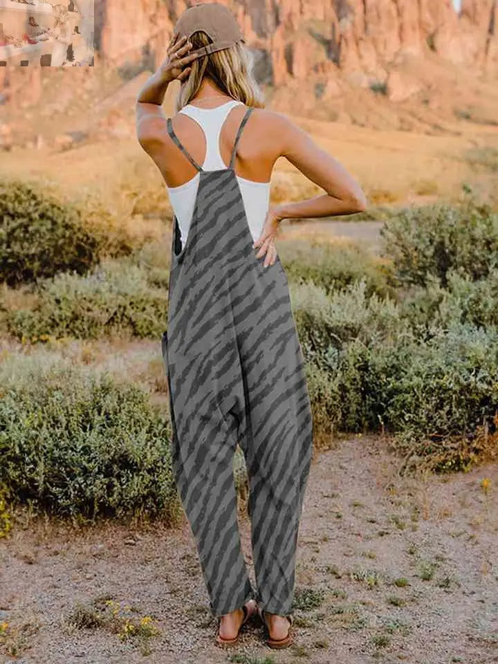 Full Size Printed V-Neck Sleeveless Jumpsuit - MegaSuperStar