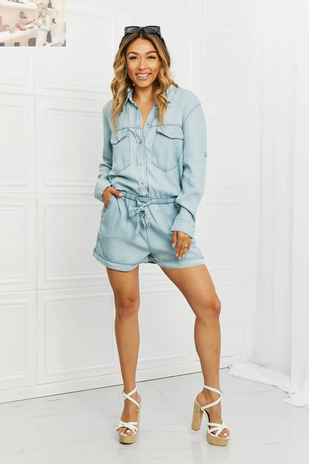 GeeGee Picnic In The Park Denim Romper - MegaSuperStar