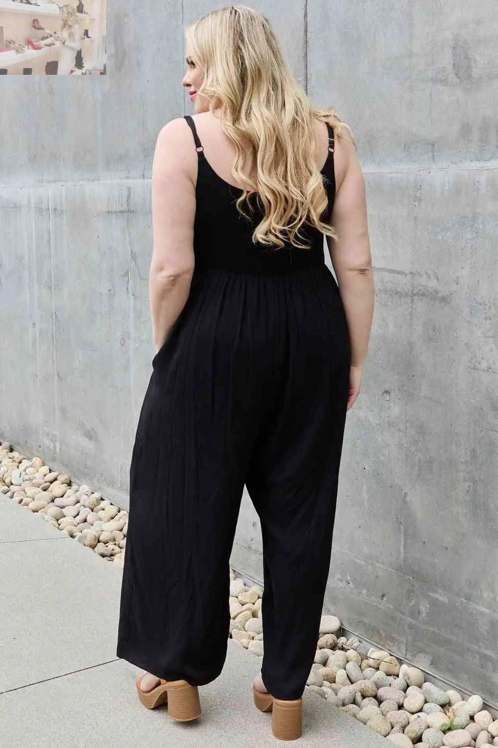 HEYSON All Day Full Size Wide Leg Button Down Jumpsuit in Black - MegaSuperStar