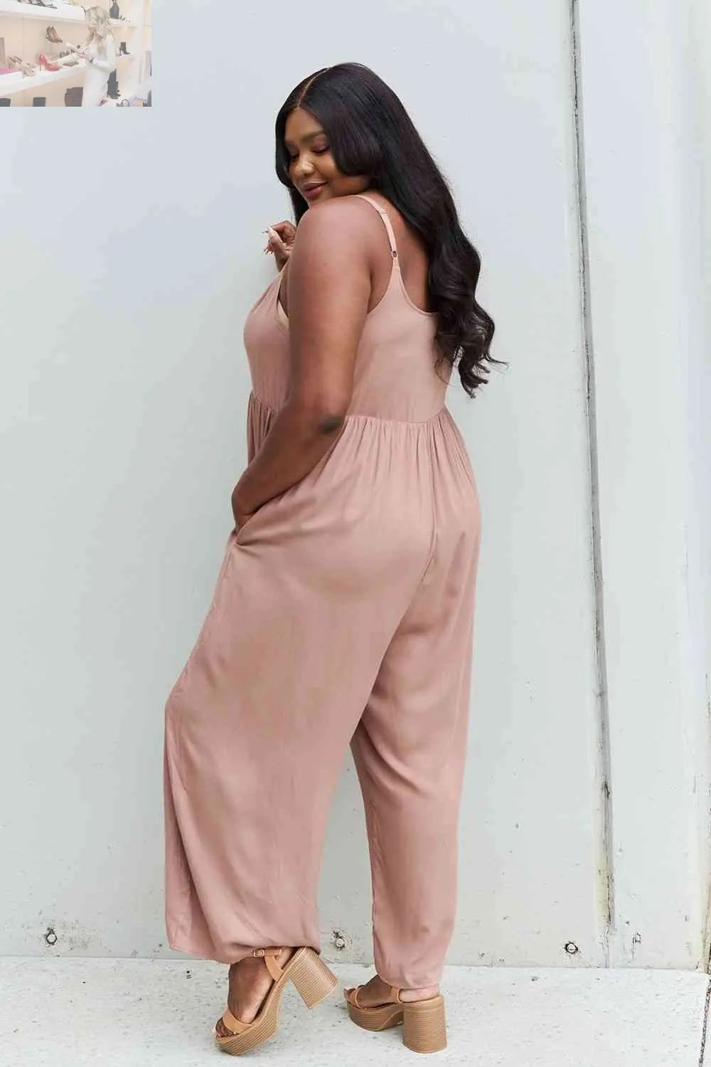 HEYSON All Day Full Size Wide Leg Button Down Jumpsuit in Mocha - MegaSuperStar