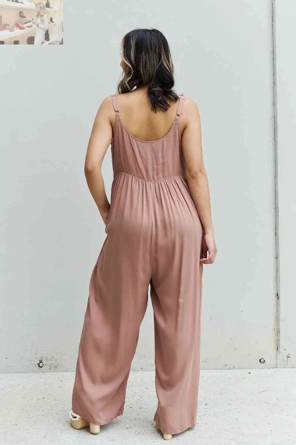 HEYSON All Day Full Size Wide Leg Button Down Jumpsuit in Mocha - MegaSuperStar