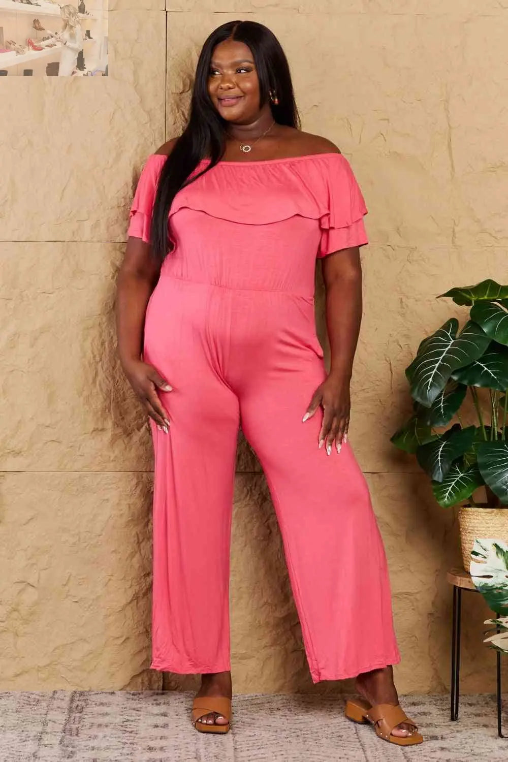 Heimish My Favorite Full Size Off-Shoulder Jumpsuit with Pockets - MegaSuperStar