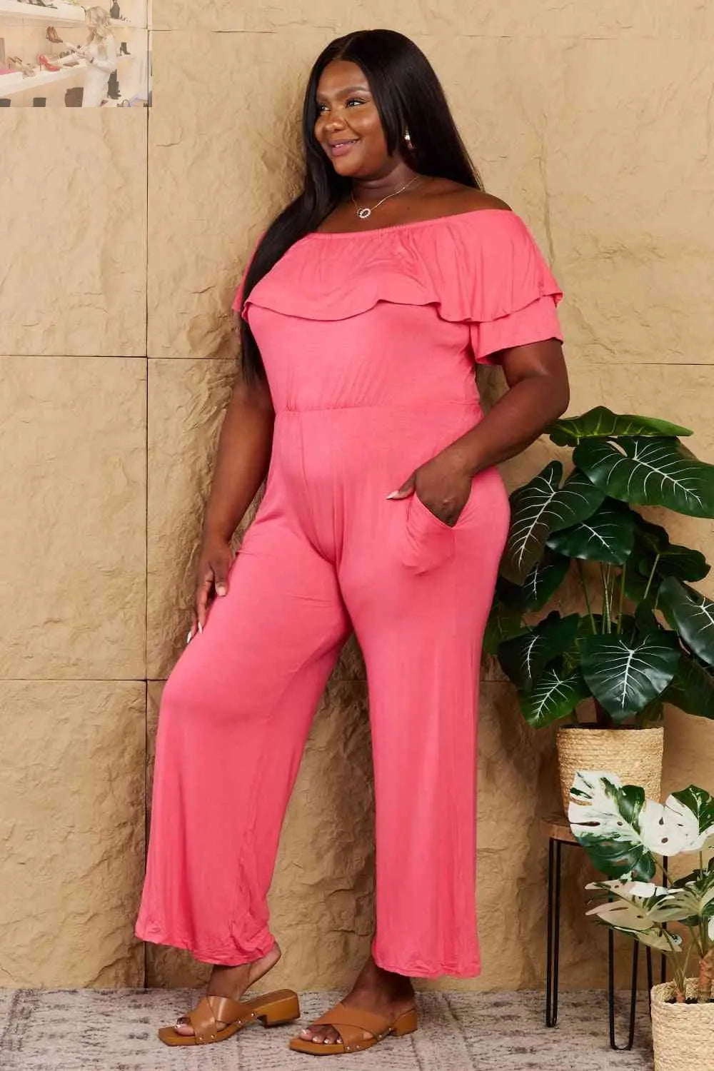 Heimish My Favorite Full Size Off-Shoulder Jumpsuit with Pockets - MegaSuperStar