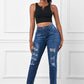 High-Rise Distressed Hem Detail Jeans - MegaSuperStar