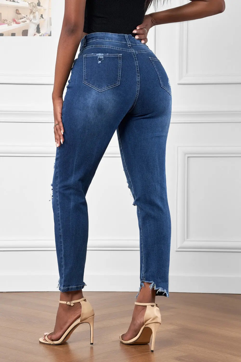 High-Rise Distressed Hem Detail Jeans - MegaSuperStar