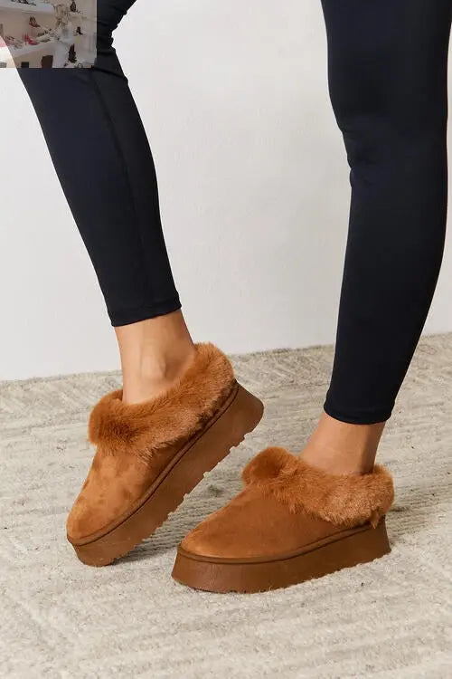 Legend Footwear Furry Chunky Platform Ankle Boots - MegaSuperStar