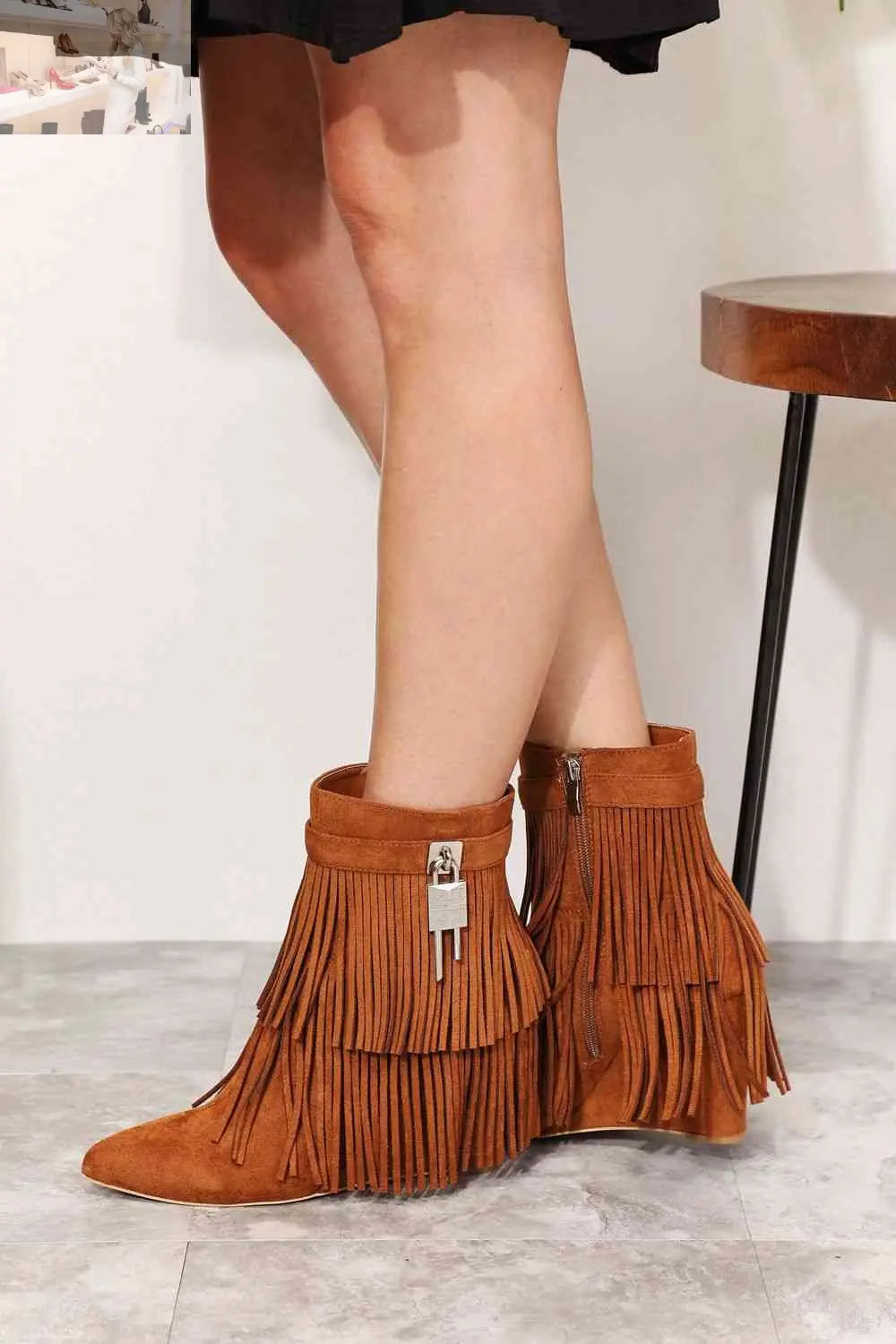 Legend Women's Tassel Wedge Heel Ankle Booties - MegaSuperStar