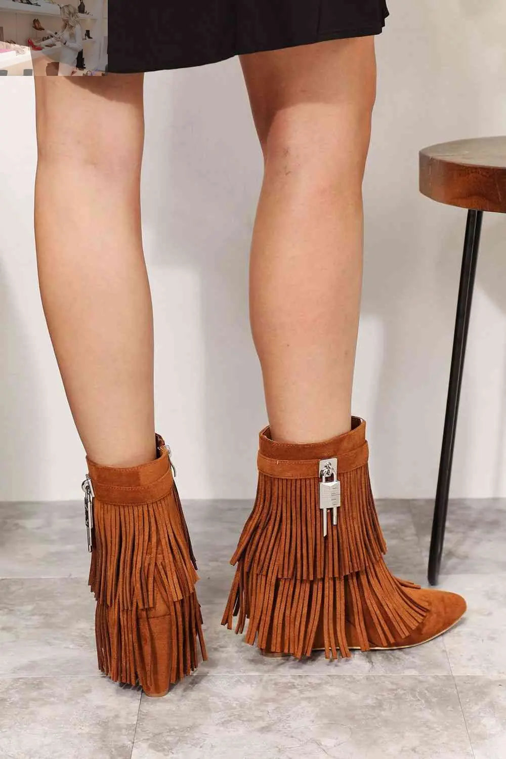 Legend Women's Tassel Wedge Heel Ankle Booties - MegaSuperStar