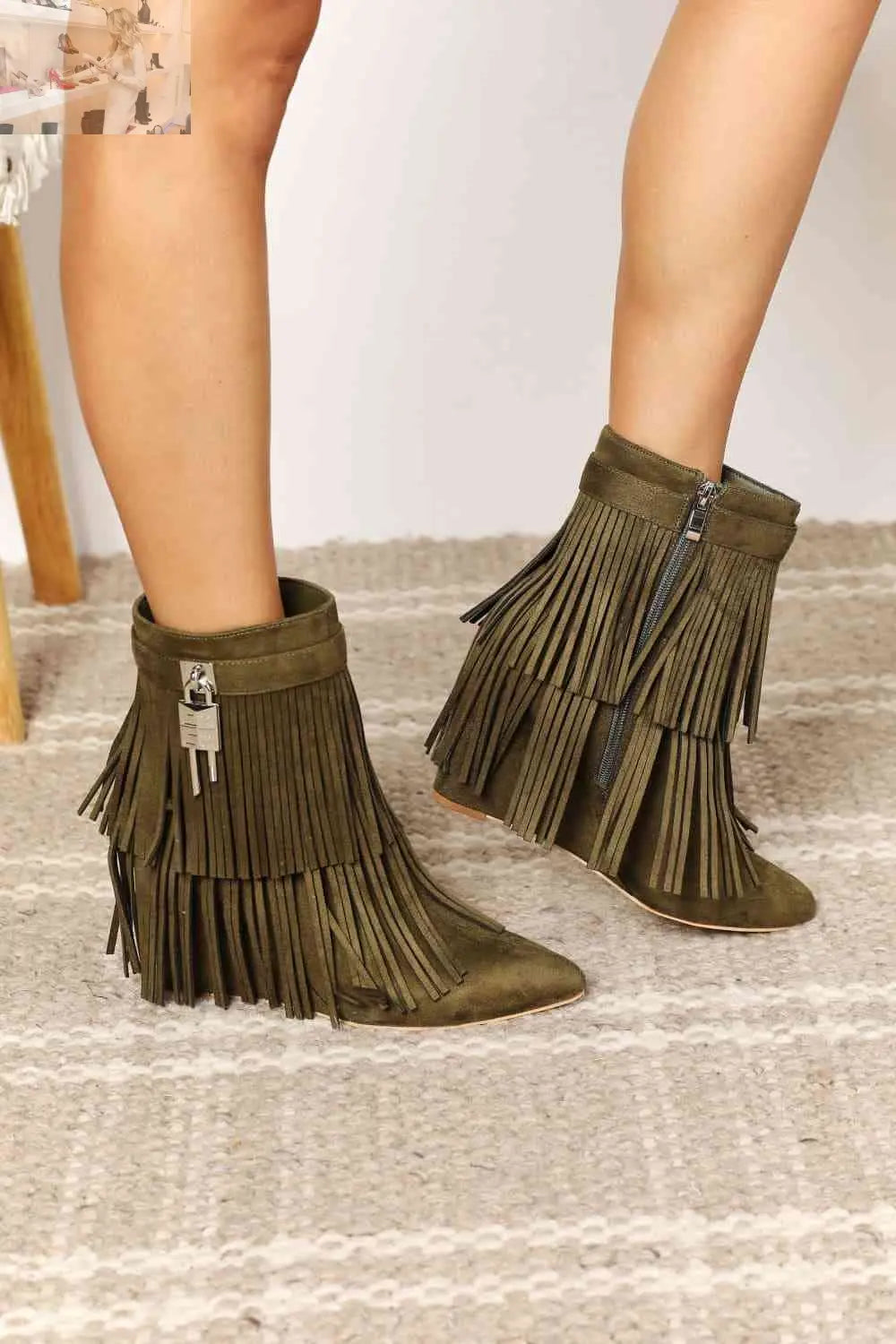 Legend Women's Tassel Wedge Heel Ankle Booties - MegaSuperStar