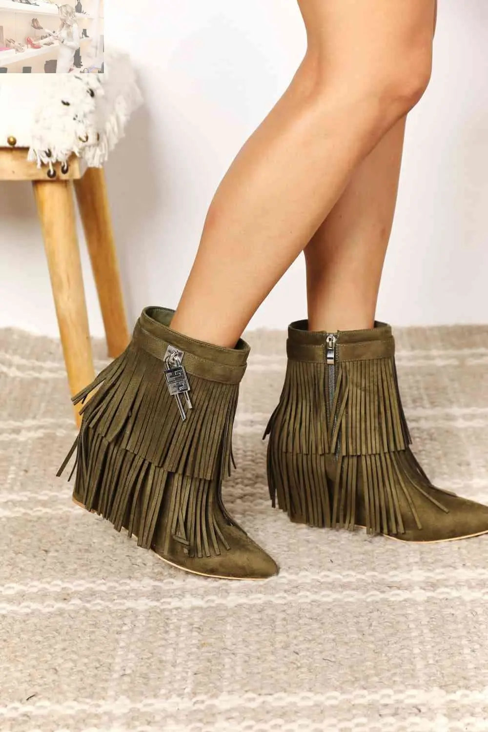 Legend Women's Tassel Wedge Heel Ankle Booties - MegaSuperStar