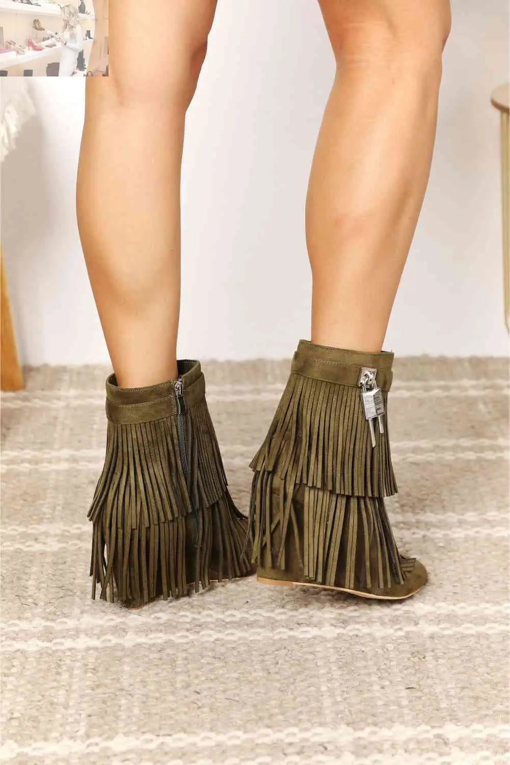 Legend Women's Tassel Wedge Heel Ankle Booties - MegaSuperStar