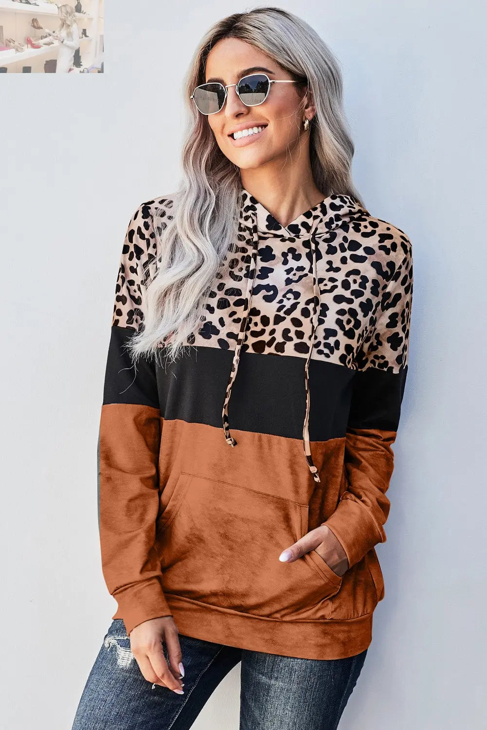 Leopard Color Block Hoodie - MegaSuperStar