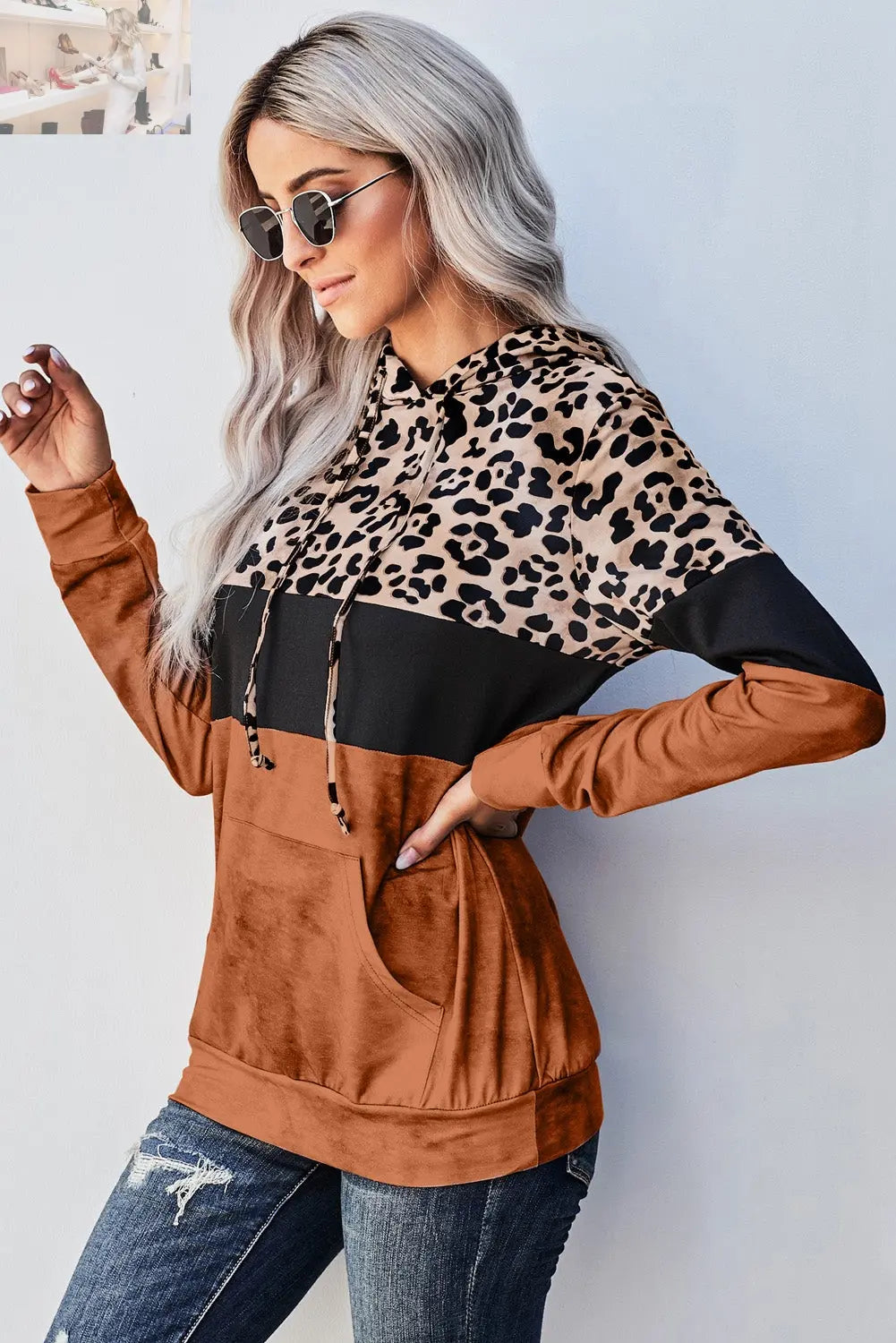 Leopard Color Block Hoodie - MegaSuperStar