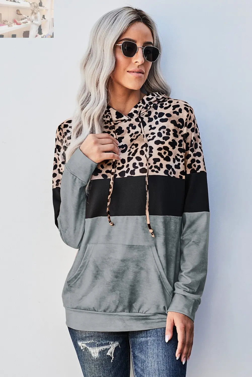 Leopard Color Block Hoodie - MegaSuperStar