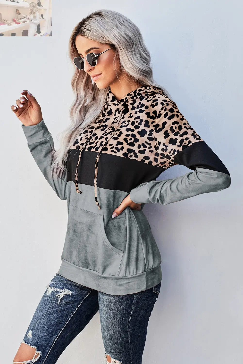 Leopard Color Block Hoodie - MegaSuperStar