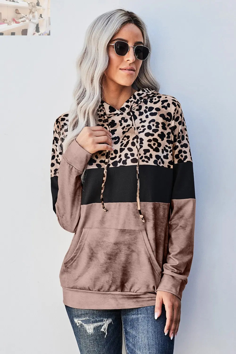 Leopard Color Block Hoodie - MegaSuperStar