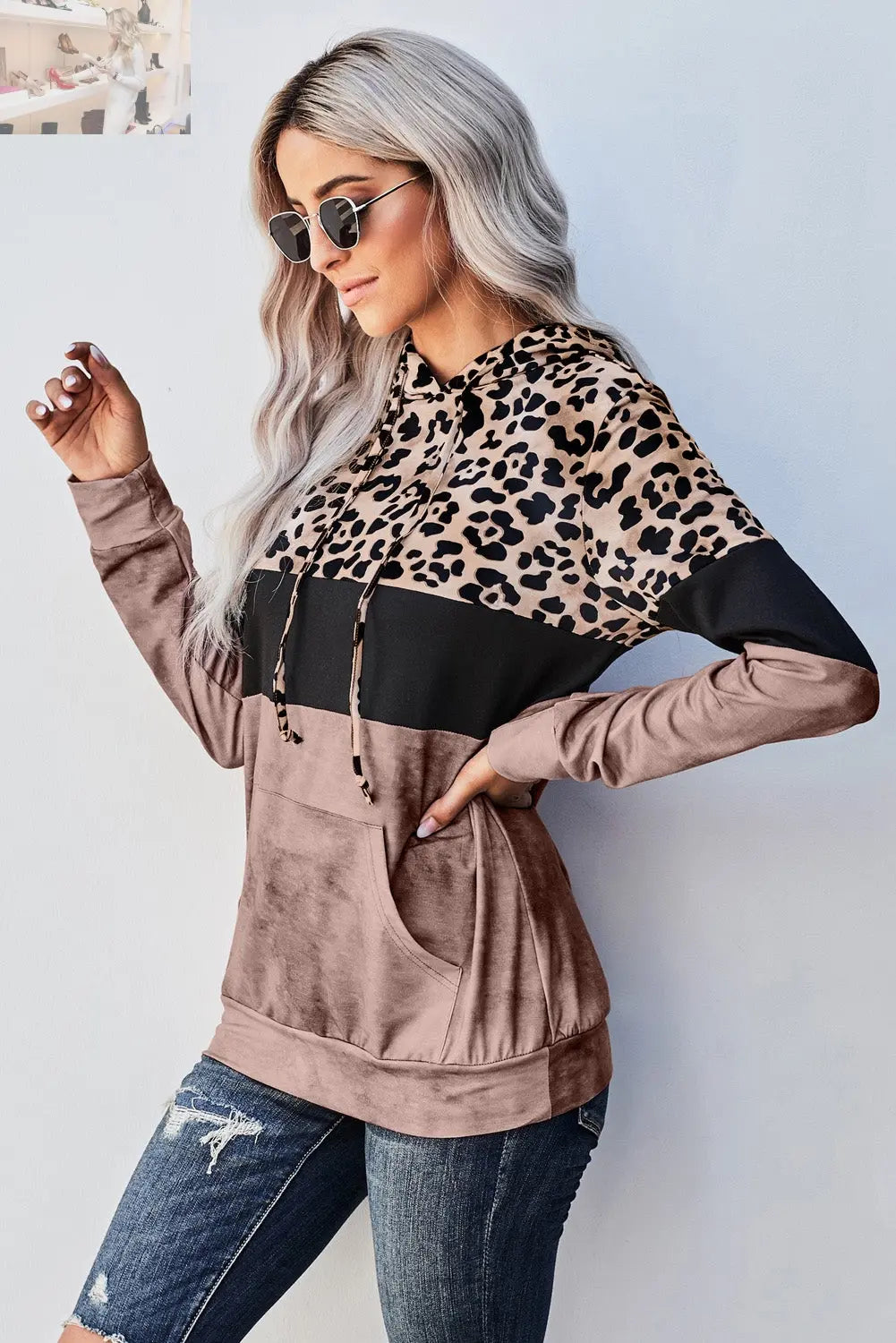 Leopard Color Block Hoodie - MegaSuperStar