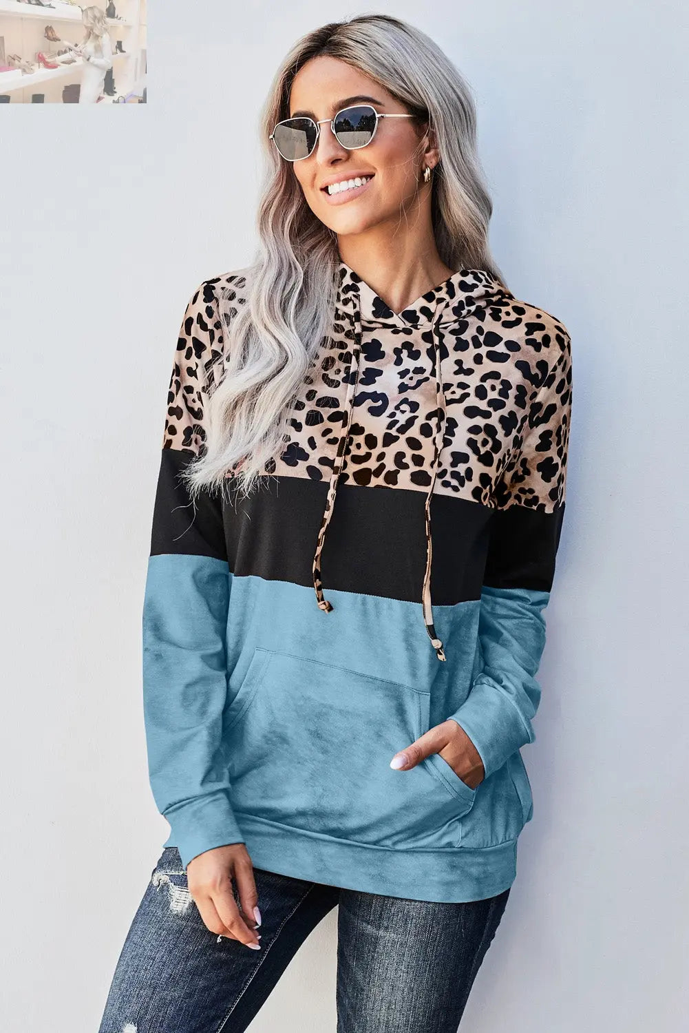 Leopard Color Block Hoodie - MegaSuperStar