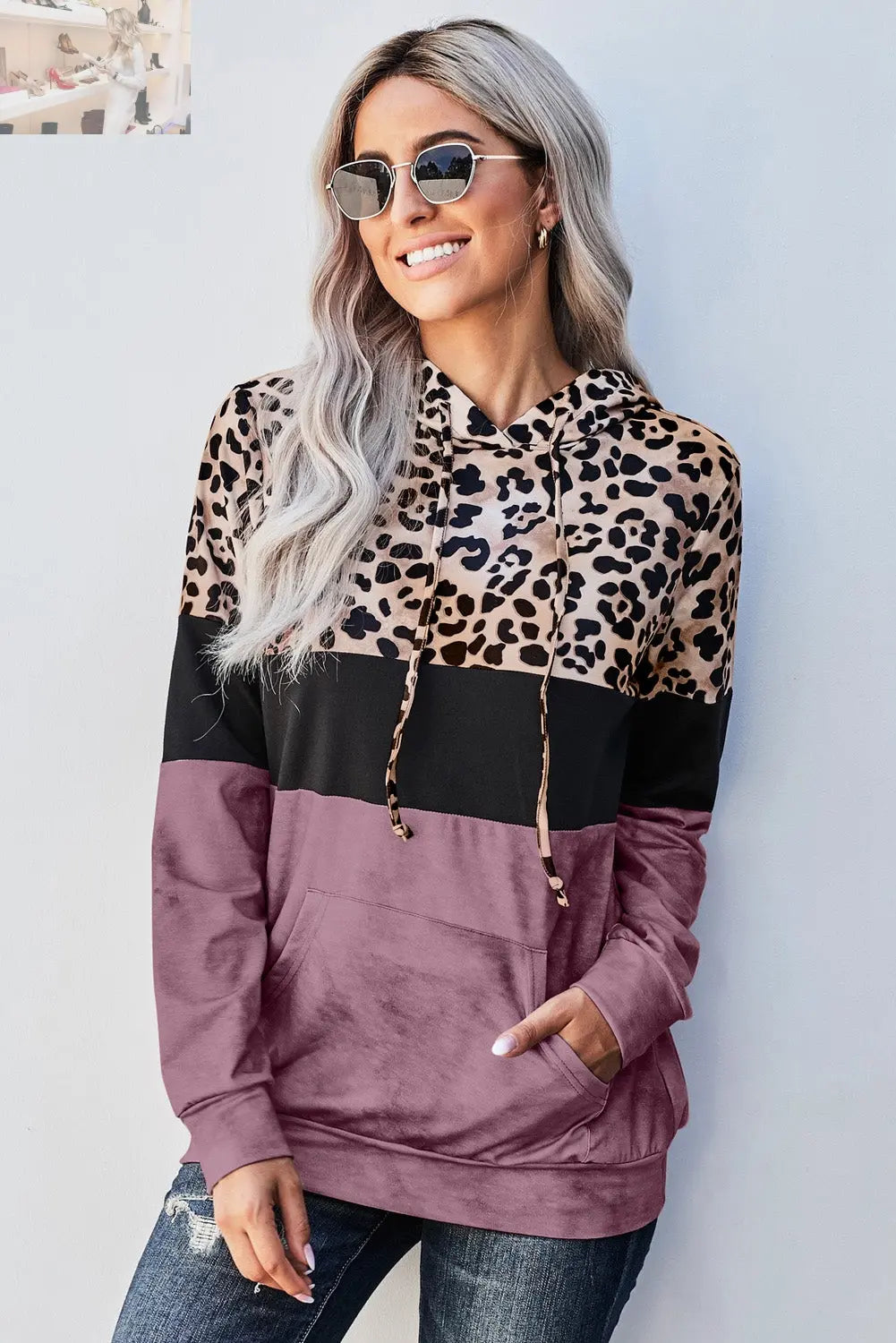 Leopard Color Block Hoodie - MegaSuperStar