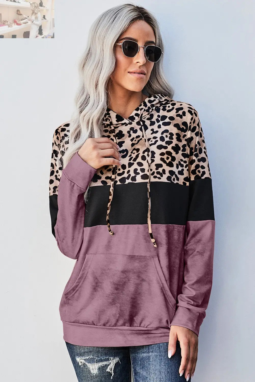 Leopard Color Block Hoodie - MegaSuperStar