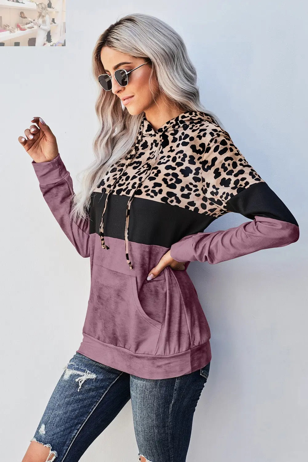 Leopard Color Block Hoodie - MegaSuperStar