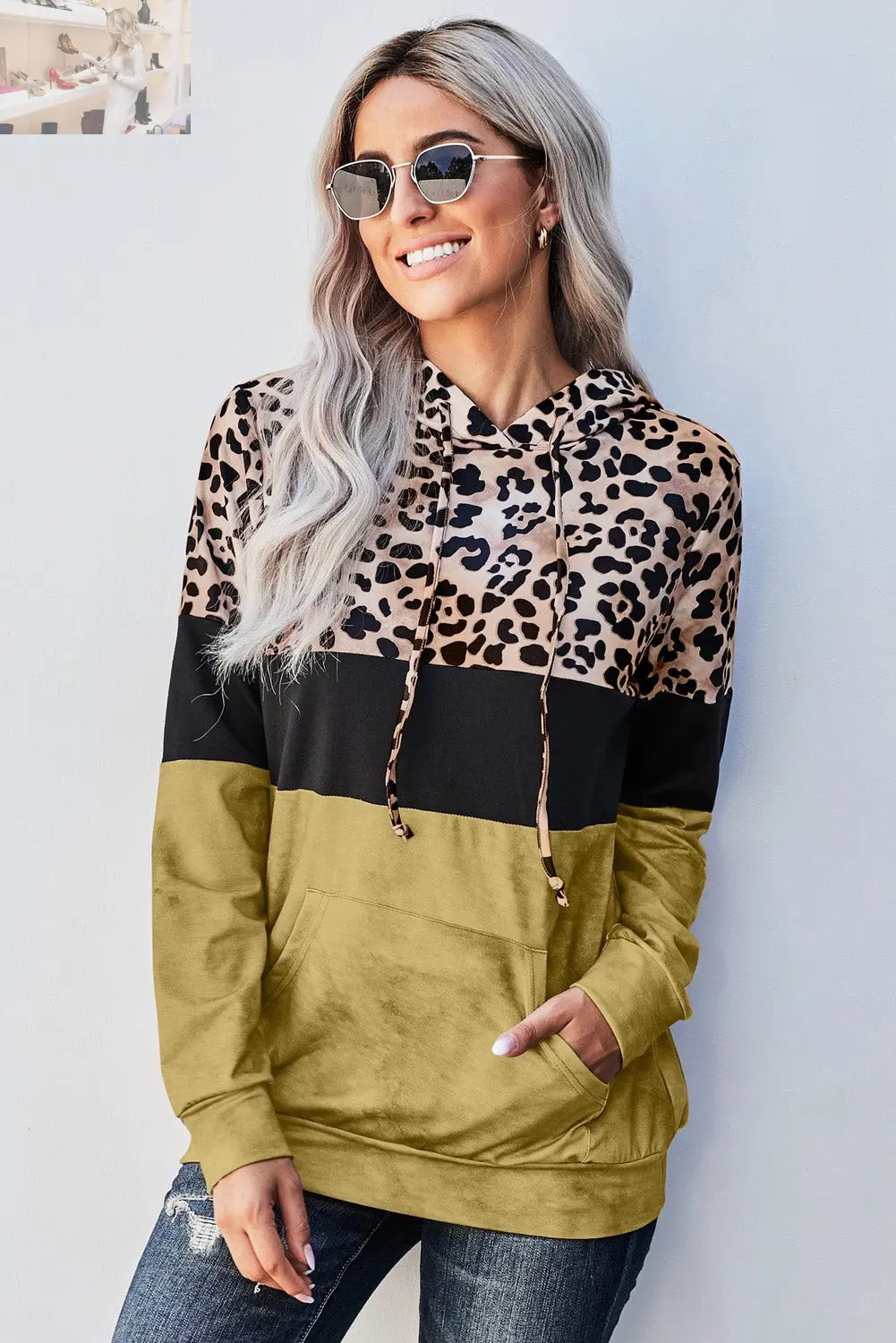 Leopard Color Block Hoodie - MegaSuperStar