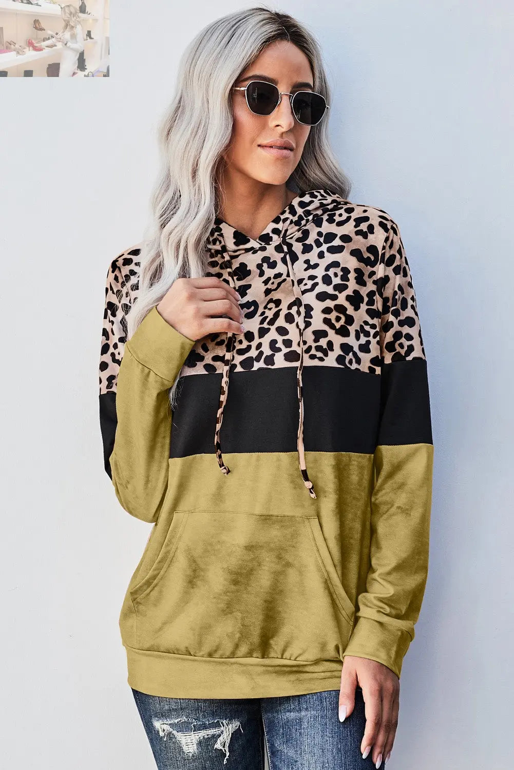 Leopard Color Block Hoodie - MegaSuperStar