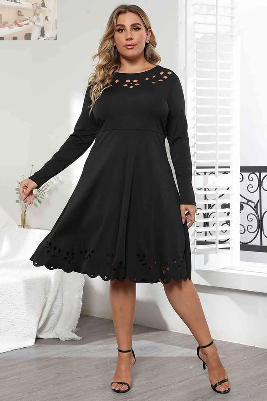 Long Sleeve Cutout Detail Dress - MegaSuperStar