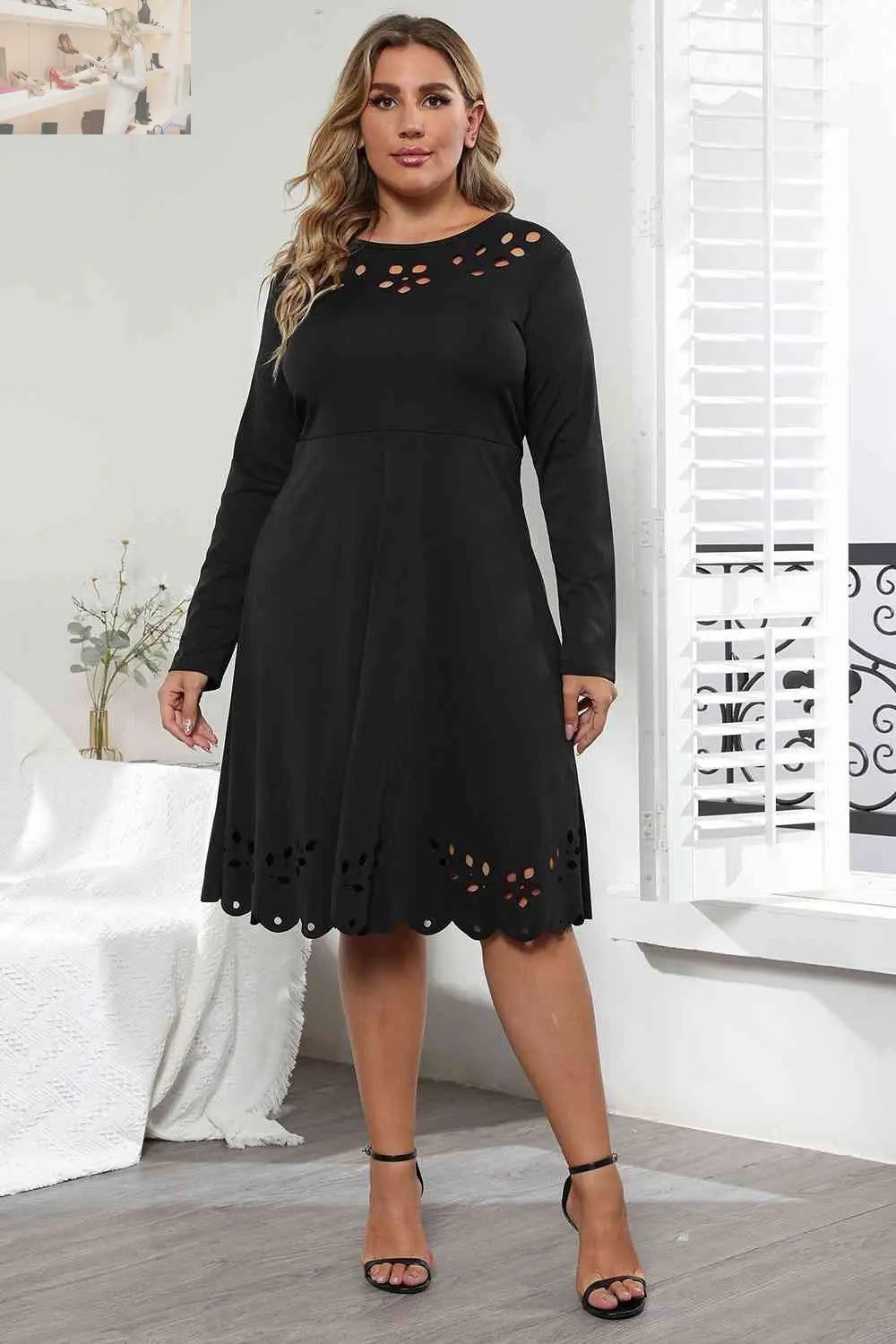 Long Sleeve Cutout Detail Dress - MegaSuperStar