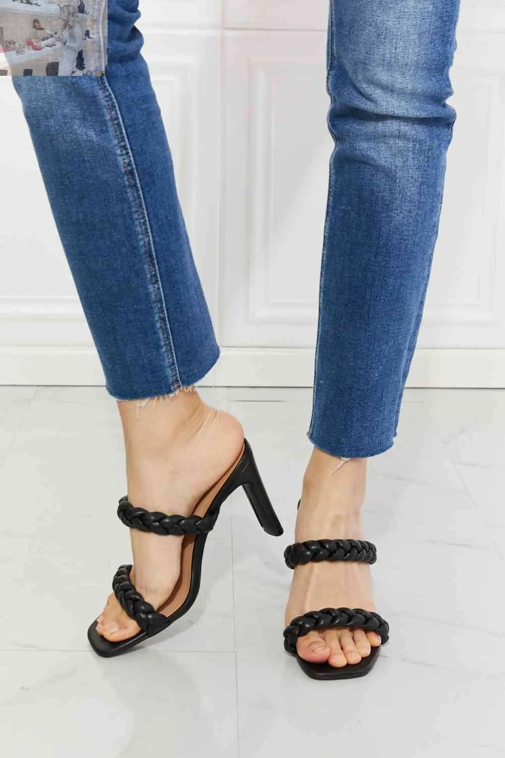 MMShoes In Love Double Braided Block Heel Sandal in Black - MegaSuperStar