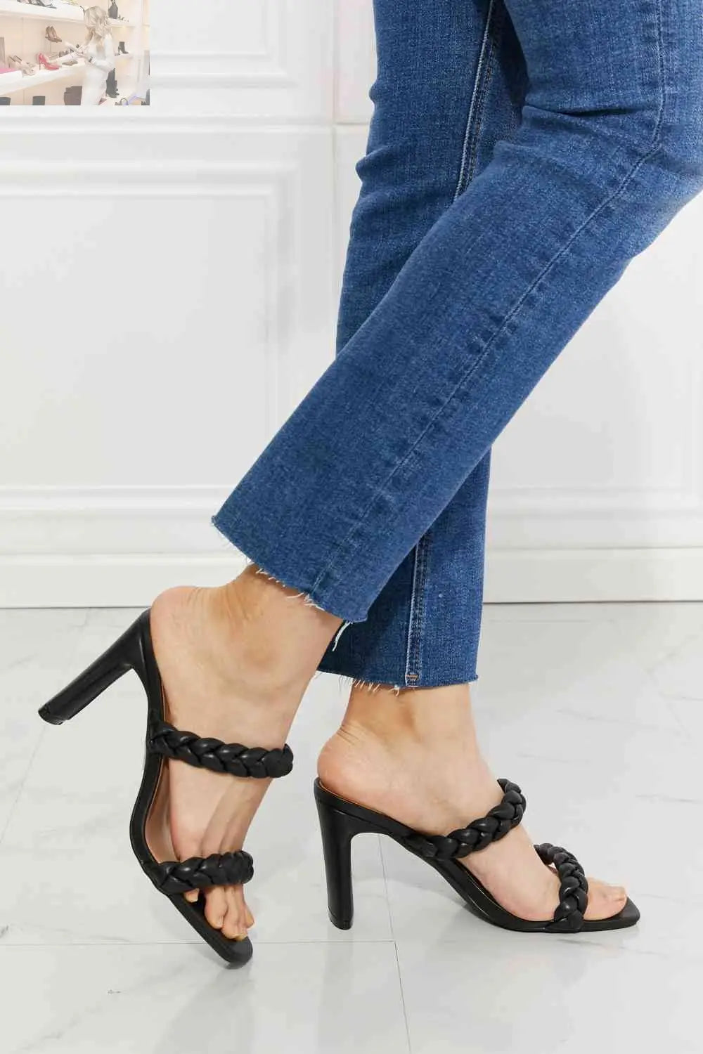 MMShoes In Love Double Braided Block Heel Sandal in Black - MegaSuperStar