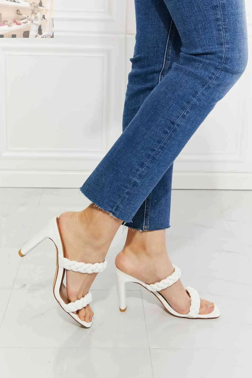 MMShoes In Love Double Braided Block Heel Sandal in White - MegaSuperStar