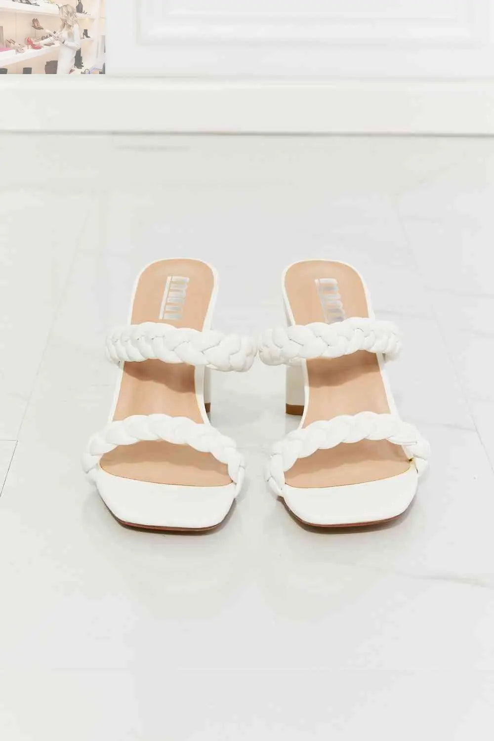 MMShoes In Love Double Braided Block Heel Sandal in White - MegaSuperStar