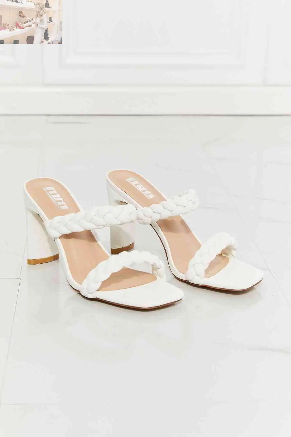 MMShoes In Love Double Braided Block Heel Sandal in White - MegaSuperStar