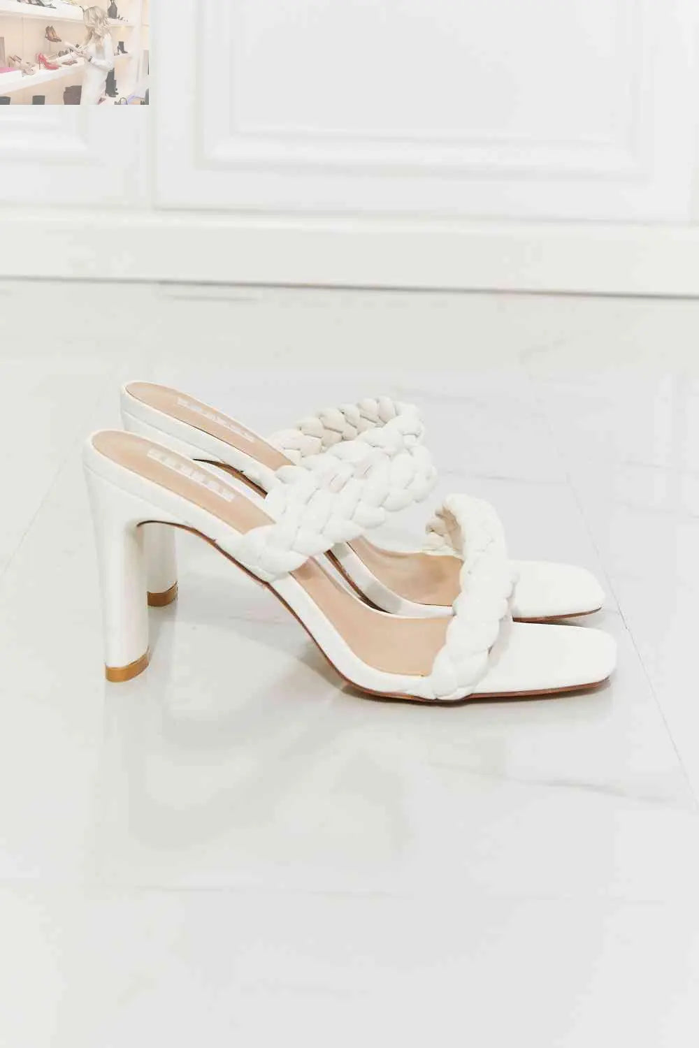 MMShoes In Love Double Braided Block Heel Sandal in White - MegaSuperStar