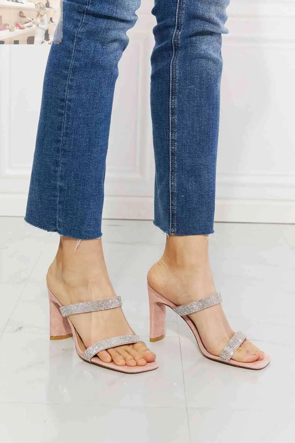 MMShoes Leave A Little Sparkle Rhinestone Block Heel Sandal in Pink - MegaSuperStar