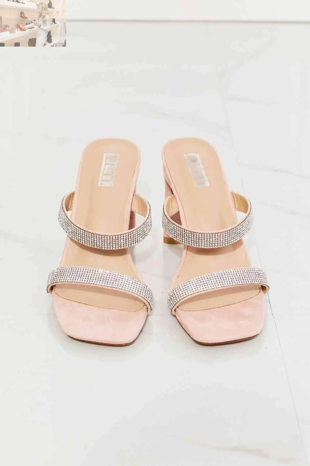 MMShoes Leave A Little Sparkle Rhinestone Block Heel Sandal in Pink - MegaSuperStar