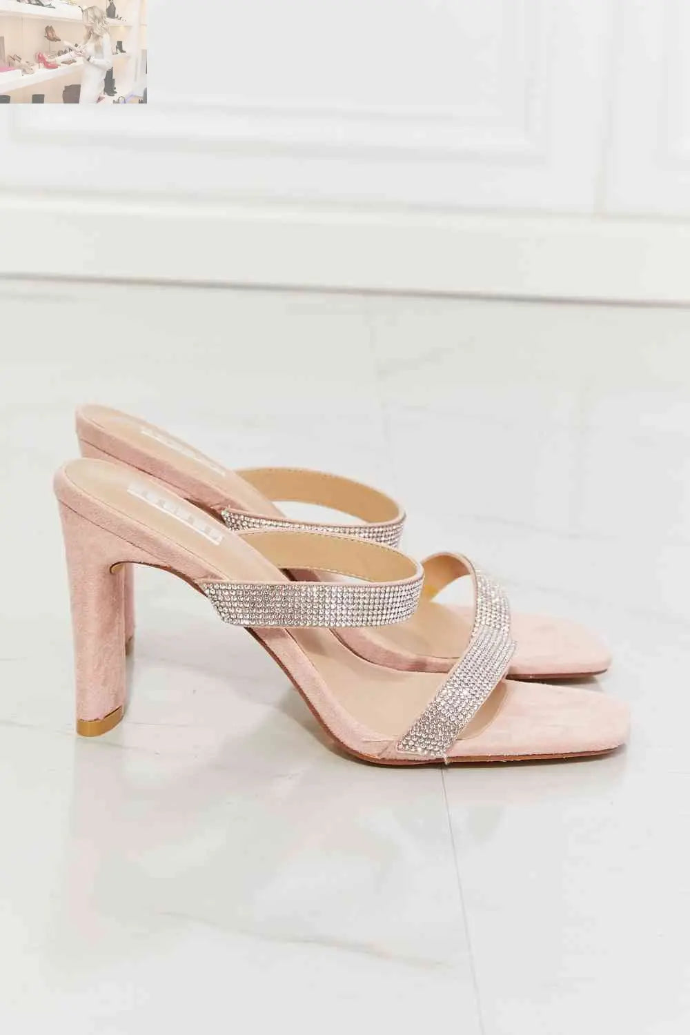 MMShoes Leave A Little Sparkle Rhinestone Block Heel Sandal in Pink - MegaSuperStar