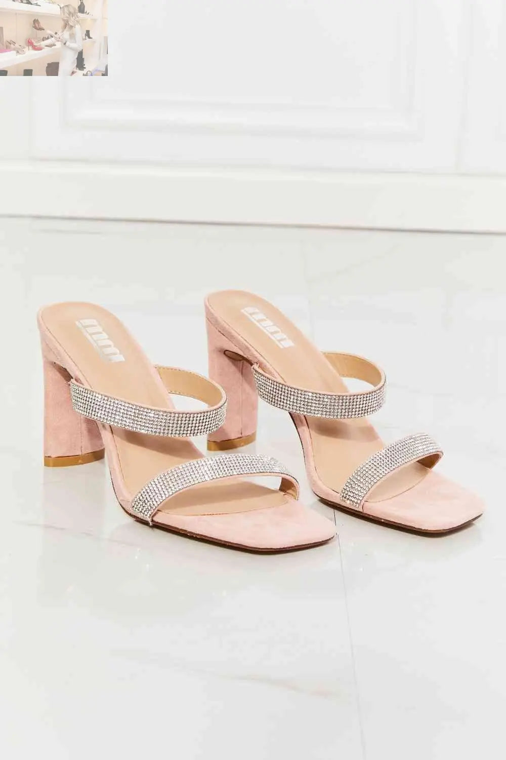 MMShoes Leave A Little Sparkle Rhinestone Block Heel Sandal in Pink - MegaSuperStar