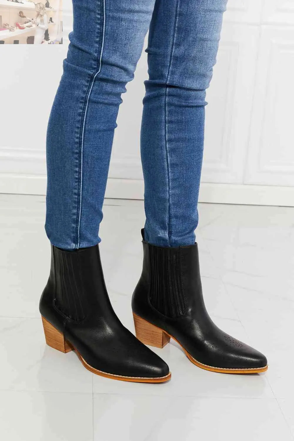 MMShoes Love the Journey Stacked Heel Chelsea Boot in Black - MegaSuperStar