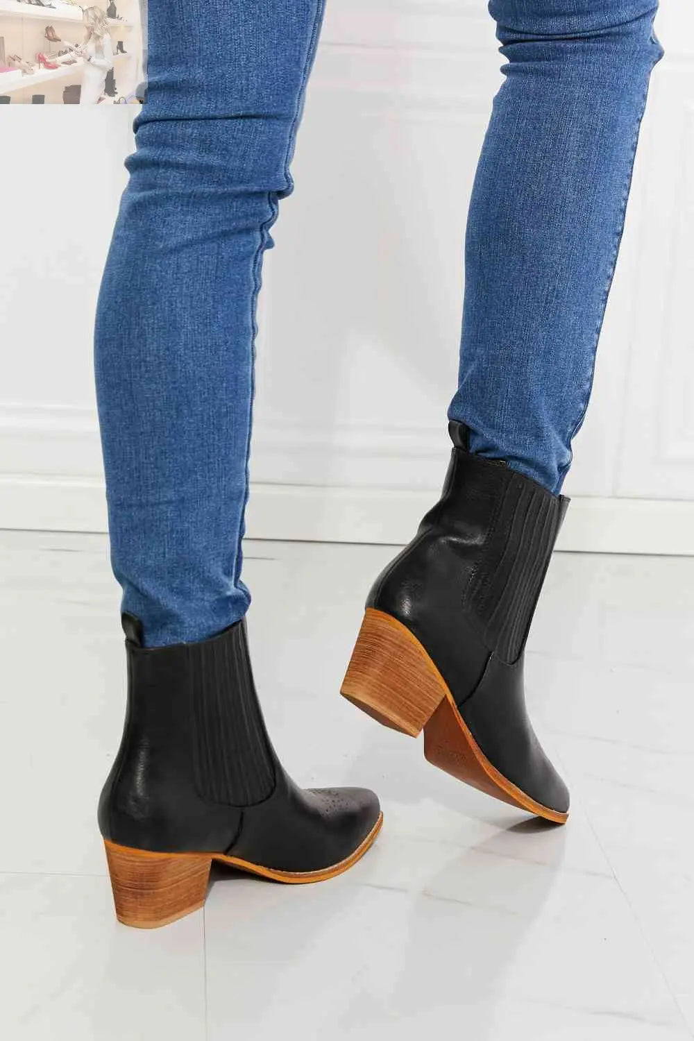 MMShoes Love the Journey Stacked Heel Chelsea Boot in Black - MegaSuperStar