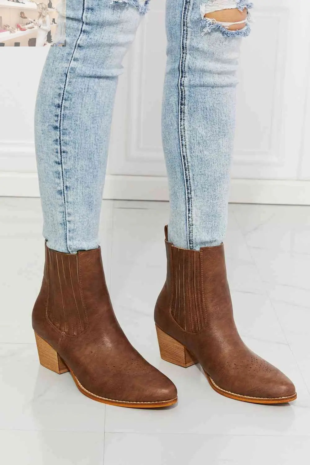 MMShoes Love the Journey Stacked Heel Chelsea Boot in Chestnut - MegaSuperStar