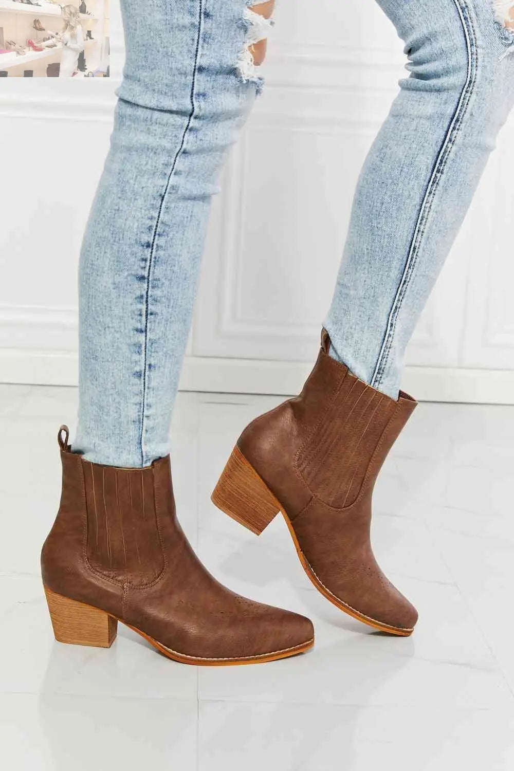 MMShoes Love the Journey Stacked Heel Chelsea Boot in Chestnut - MegaSuperStar