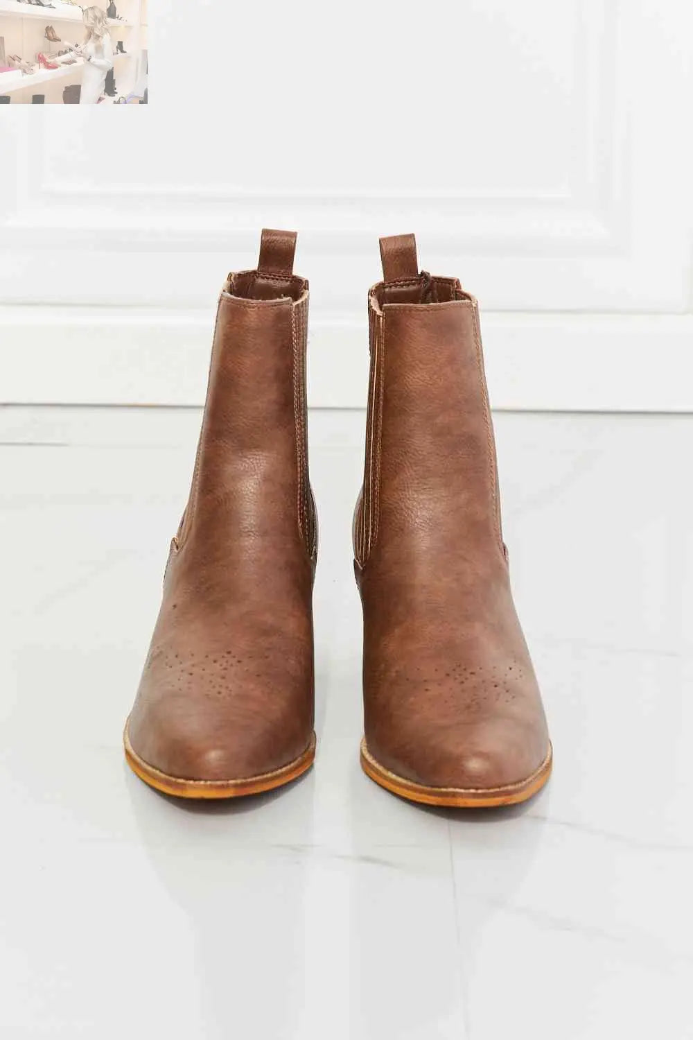 MMShoes Love the Journey Stacked Heel Chelsea Boot in Chestnut - MegaSuperStar