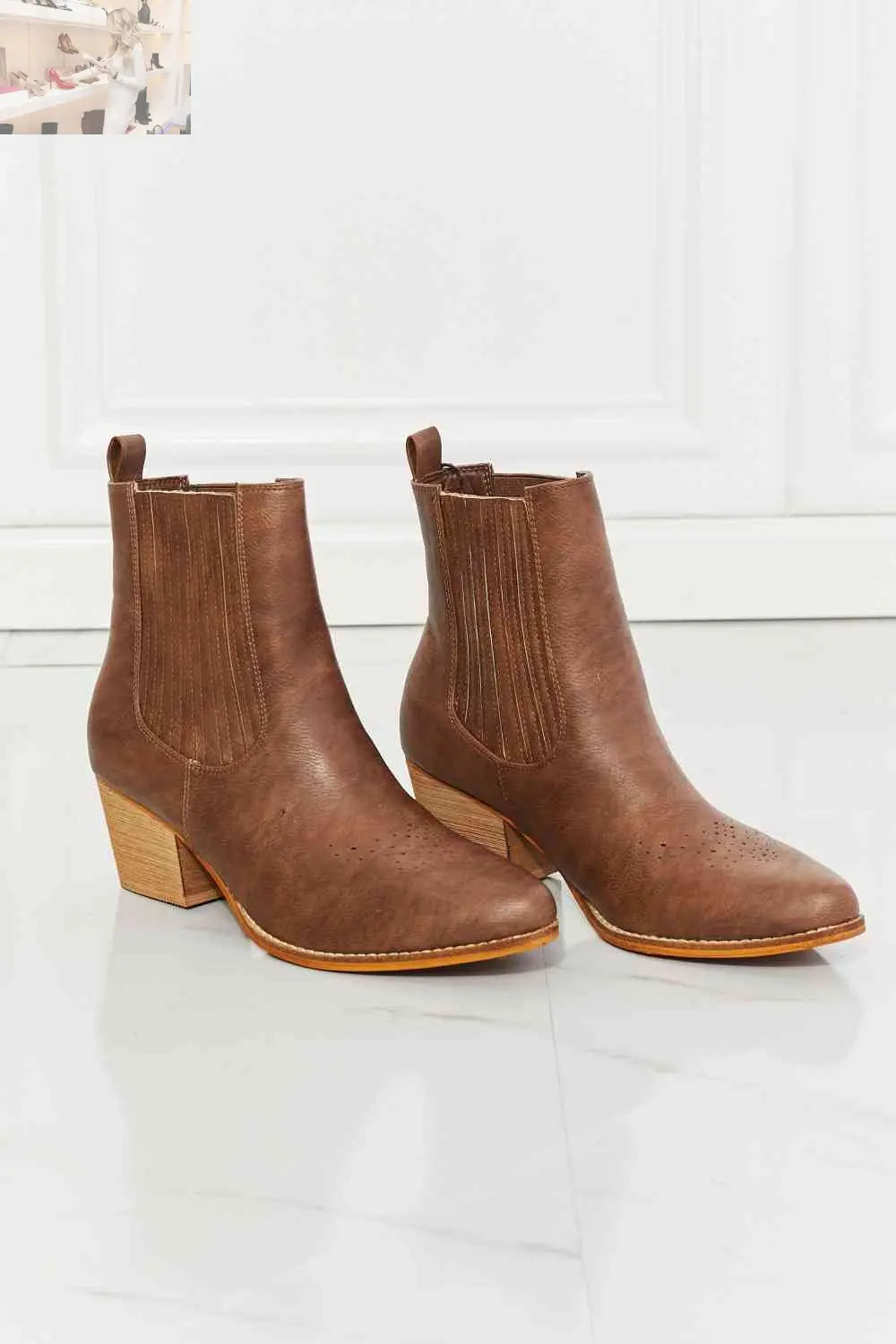 MMShoes Love the Journey Stacked Heel Chelsea Boot in Chestnut - MegaSuperStar