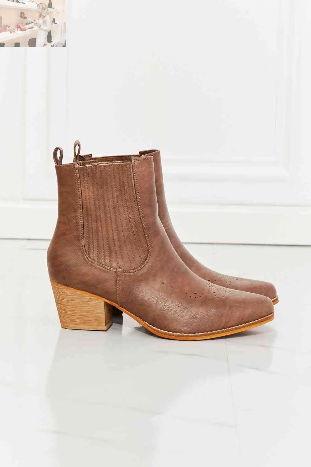 MMShoes Love the Journey Stacked Heel Chelsea Boot in Chestnut - MegaSuperStar